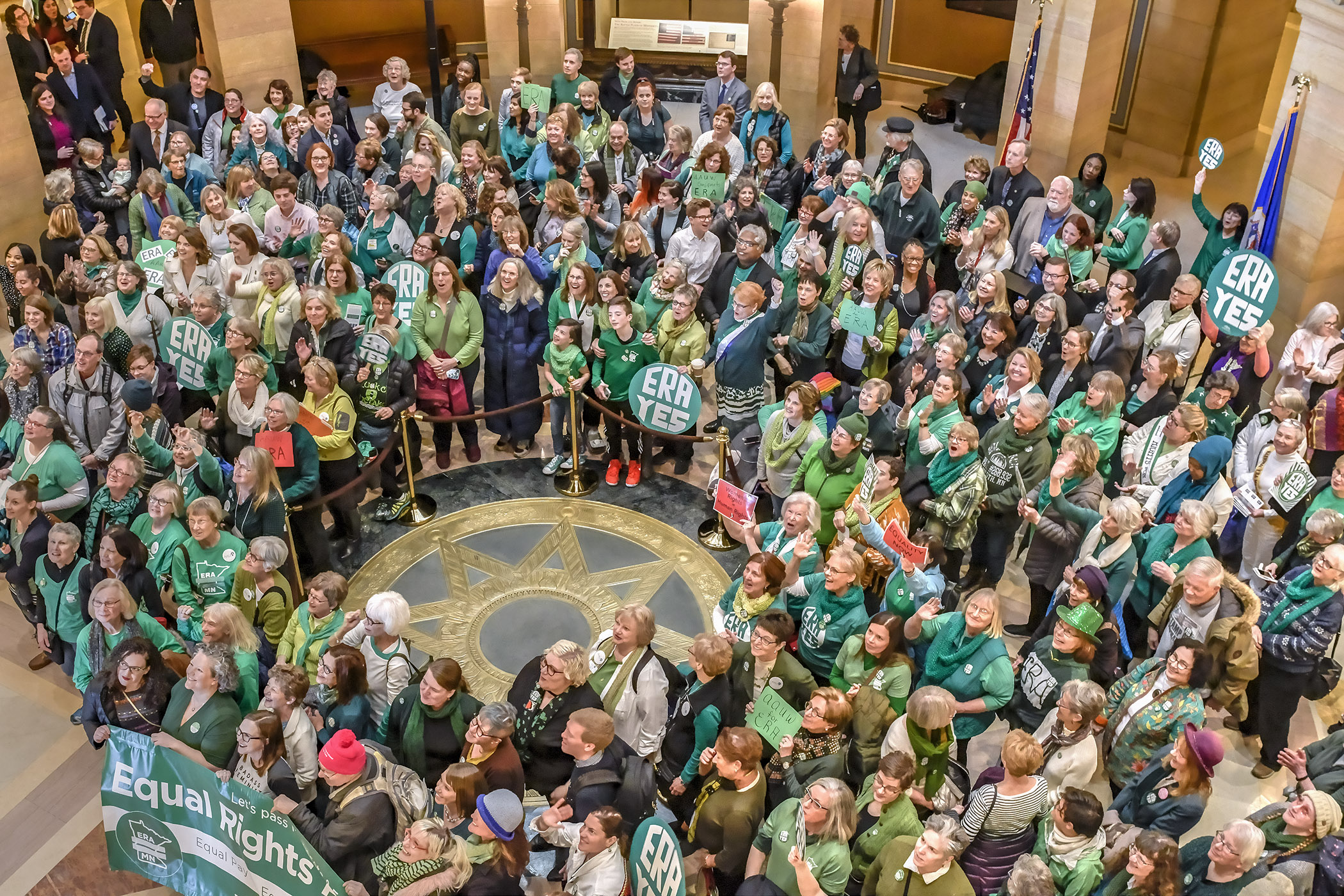 Minnesota ERA supporters gather for a group photo in the Capitol Rotunda after an International Women’s Day celebration in 2019. (House Photography file photo)
